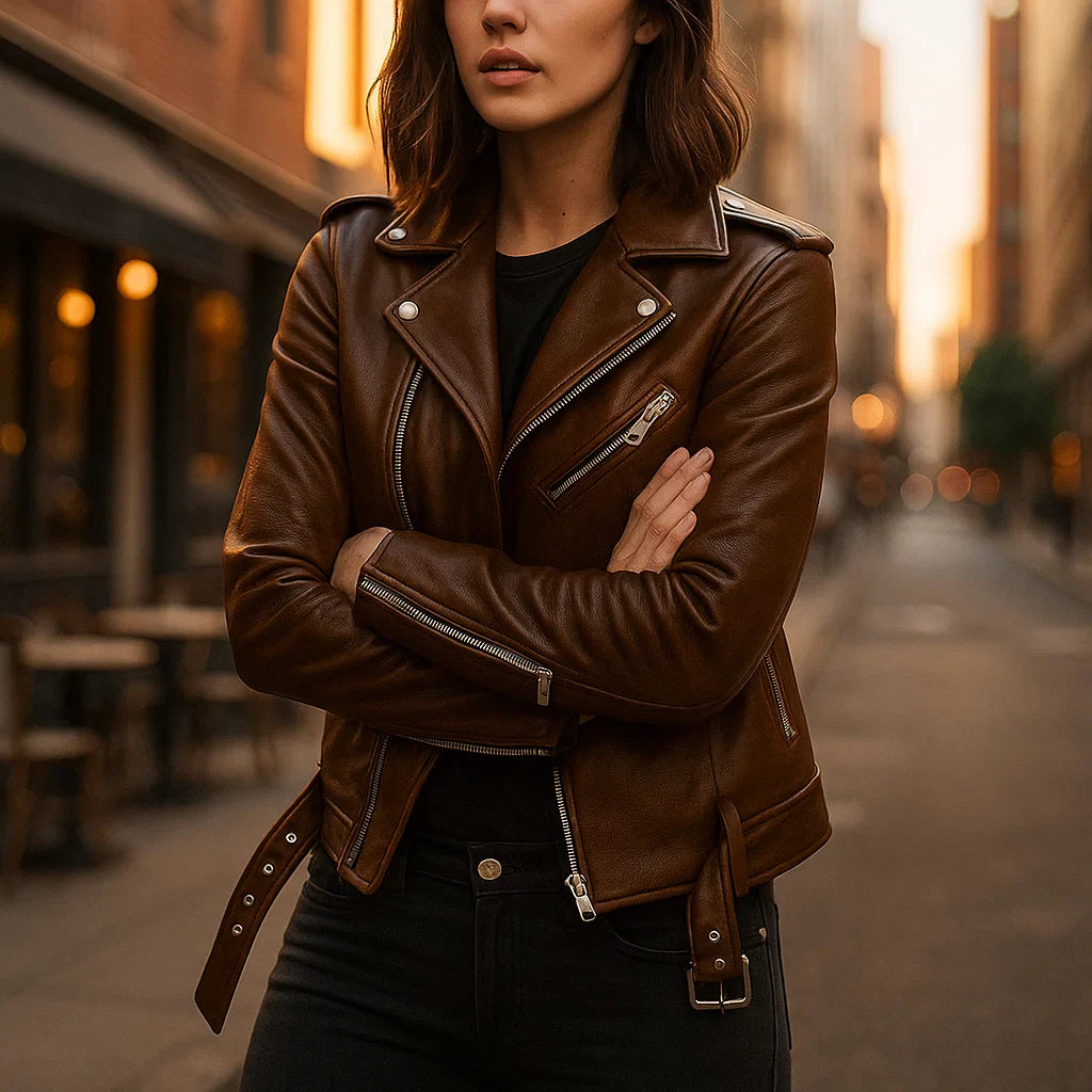 Vintage Dames Leren Jas met Rits