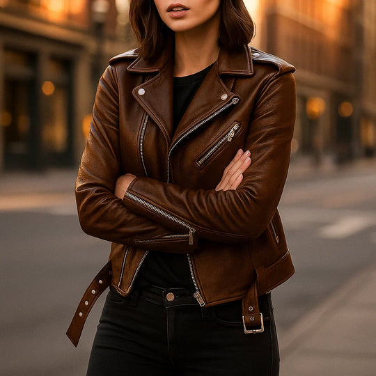 Vintage Dames Leren Jas met Rits