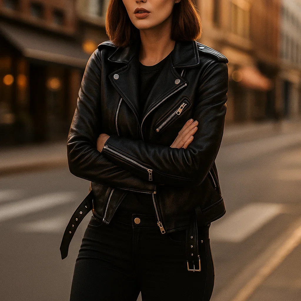 Vintage Dames Leren Jas met Rits