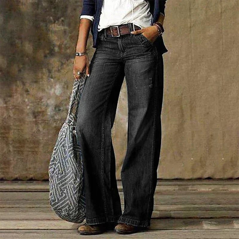 Trendy Spijkerbroek Dames van Katoen met Hoge Taille en Relaxed Fit - ZovaFashion - Spijkerbroek Dames