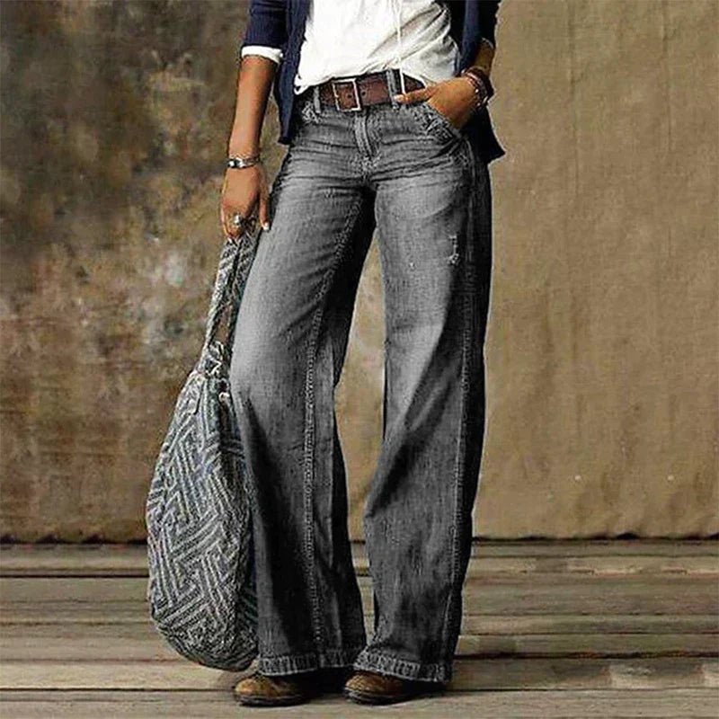 Trendy Spijkerbroek Dames van Katoen met Hoge Taille en Relaxed Fit - ZovaFashion - Spijkerbroek Dames