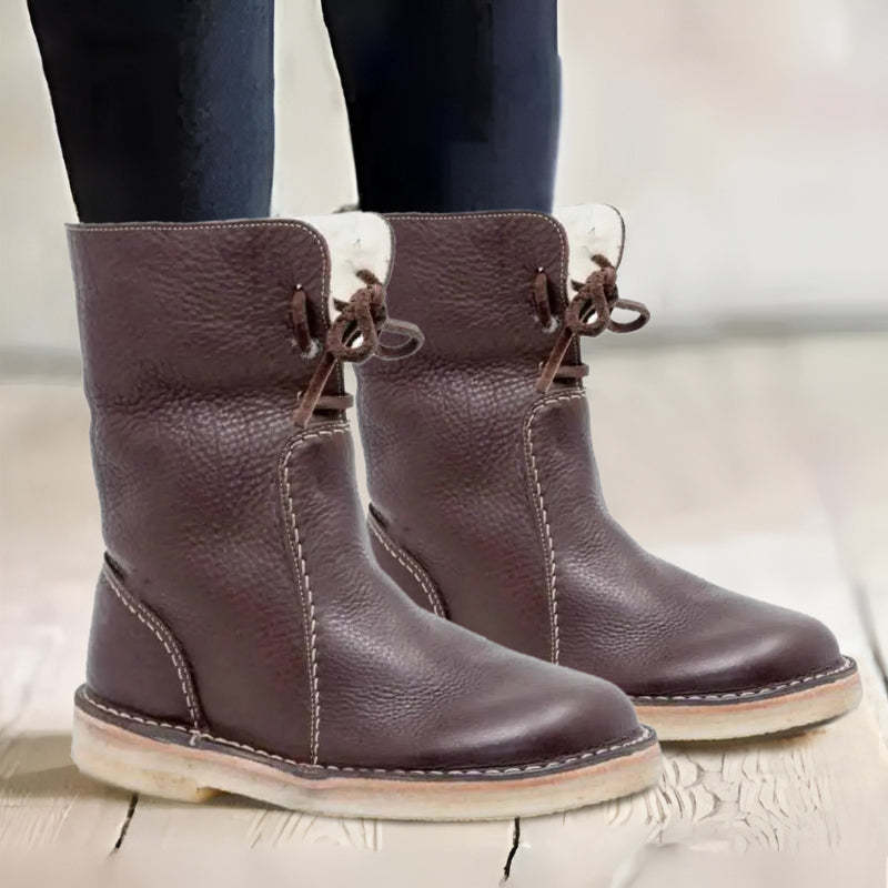 Waterdichte Leren Laarzen Dames met Stevige Zool en Premium Wolvoering - ZovaFashion - Schoenen Dames