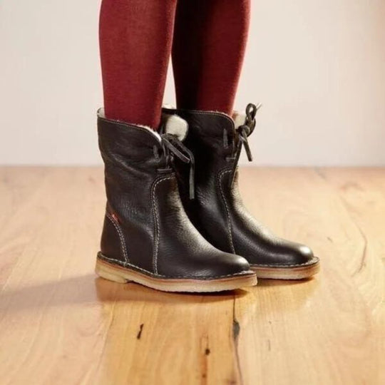Waterdichte Leren Laarzen Dames met Stevige Zool en Premium Wolvoering - ZovaFashion - Schoenen Dames