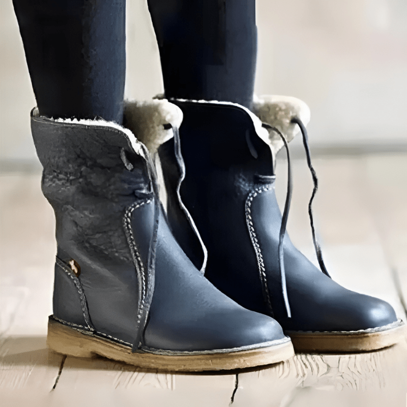 Waterdichte Leren Laarzen Dames met Stevige Zool en Premium Wolvoering - ZovaFashion - Schoenen Dames