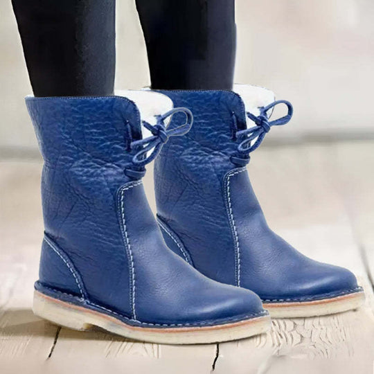 Waterdichte Leren Laarzen Dames met Stevige Zool en Premium Wolvoering - ZovaFashion - Schoenen Dames