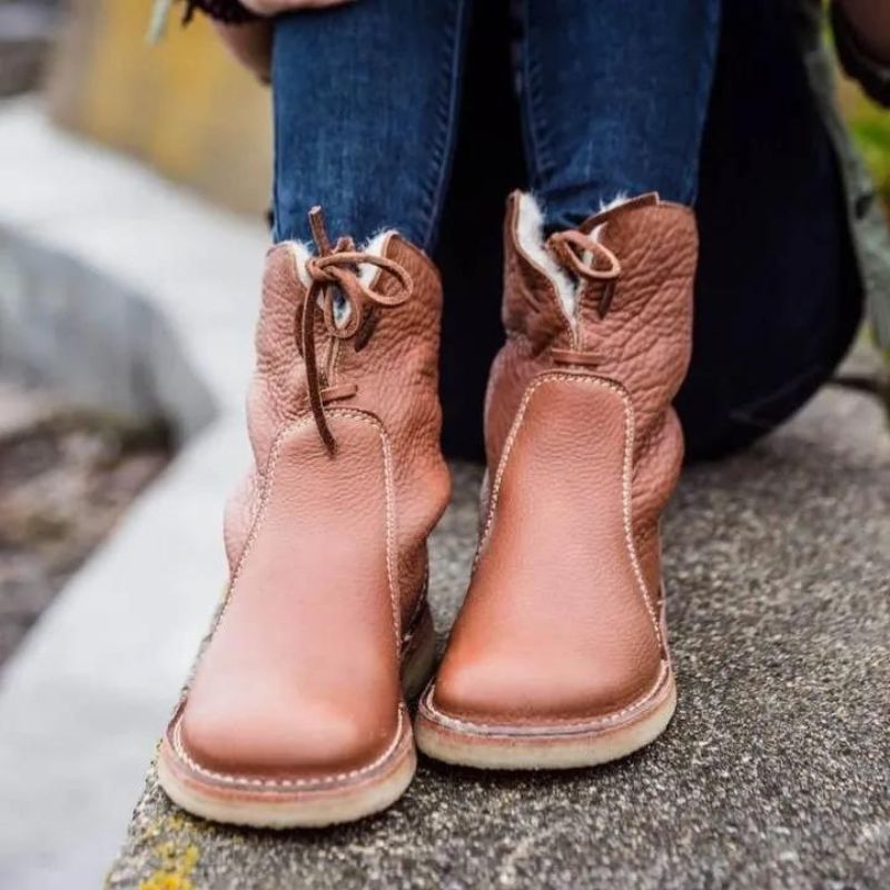 Waterdichte Leren Laarzen Dames met Stevige Zool en Premium Wolvoering - ZovaFashion - Schoenen Dames