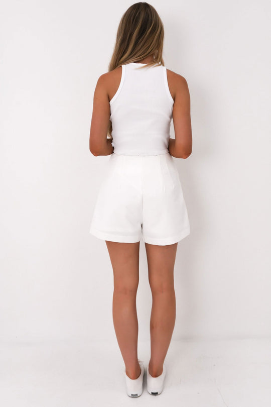 Witte Korte Broek Dames van Rayon met Hoge Taille en Zijzakken - Zova - Fashion