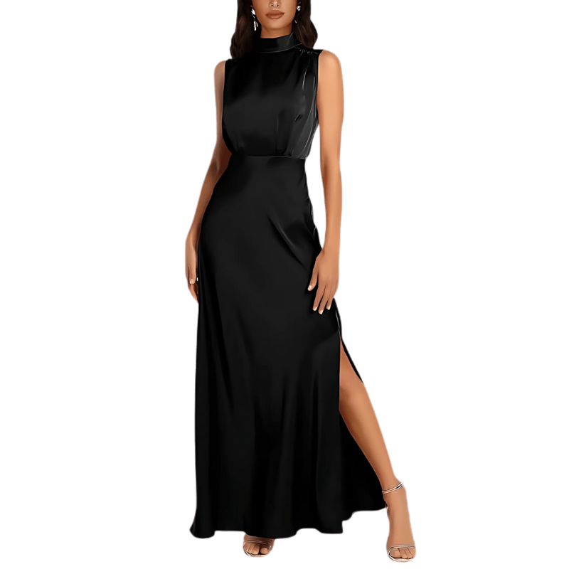 Zijden Midi Zomerjurk Dames met Halternek en Zijsplit - Elegant en Tijdloos Design - ZovaFashion - Midi Jurk