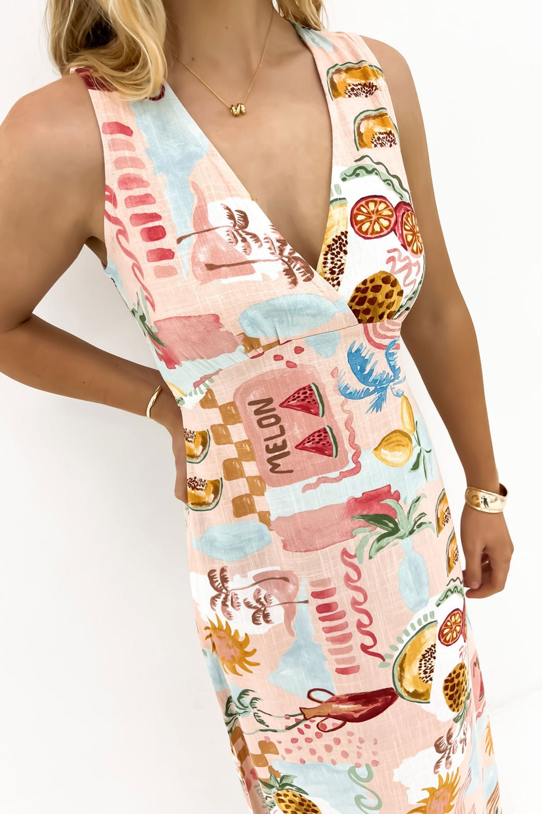 Zomerjurk Dames in Viscose - Linnen Mix met V - Hals en Midi Lengte - Zova - Fashion
