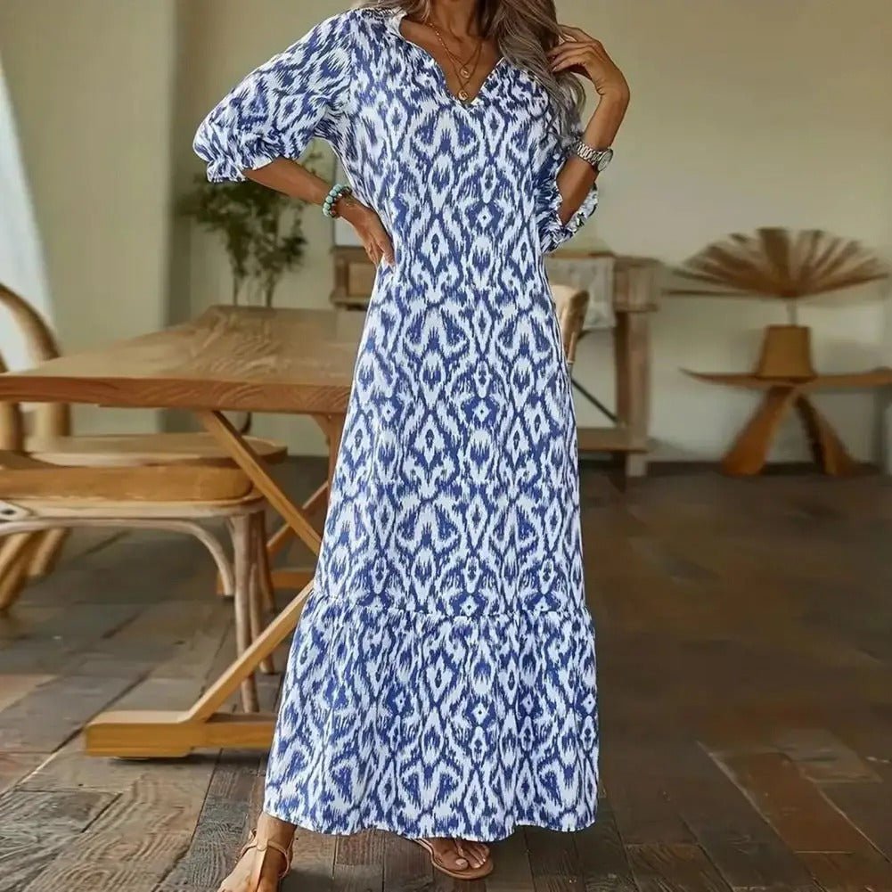 Zomerjurk met V - Hals voor Dames - ZovaFashion - Maxi Jurk