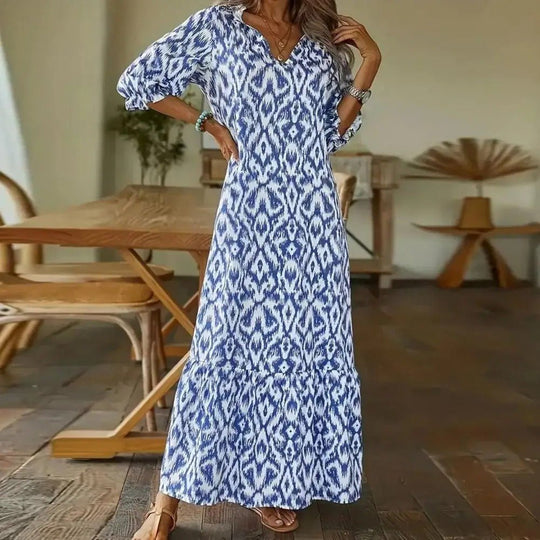 Zomerjurk met V - Hals voor Dames - ZovaFashion - Maxi Jurk