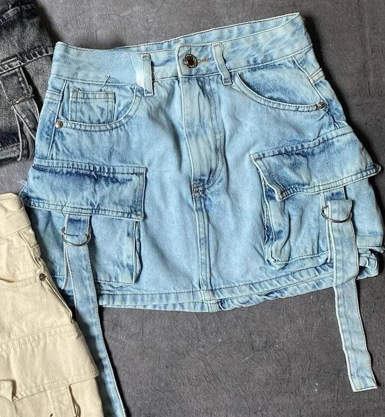 Zomerrok Dames - Denim Minirok met A - Lijn en Multi - Zakken Design - Zova - Fashion