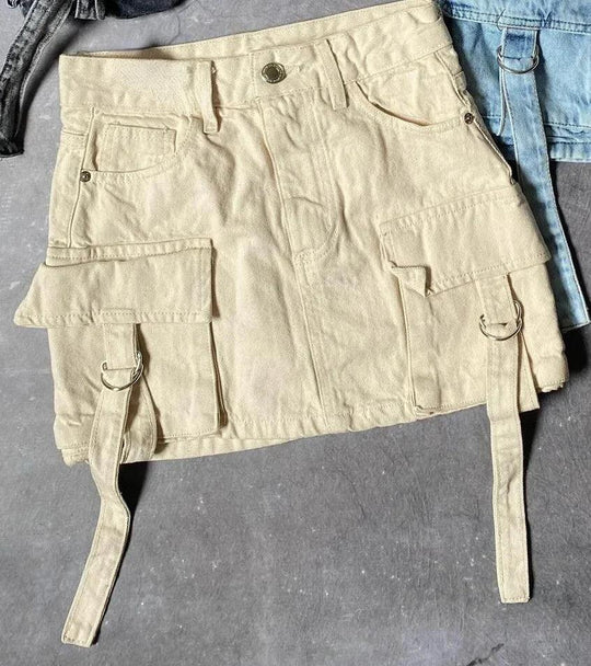 Zomerrok Dames - Denim Minirok met A - Lijn en Multi - Zakken Design - Zova - Fashion