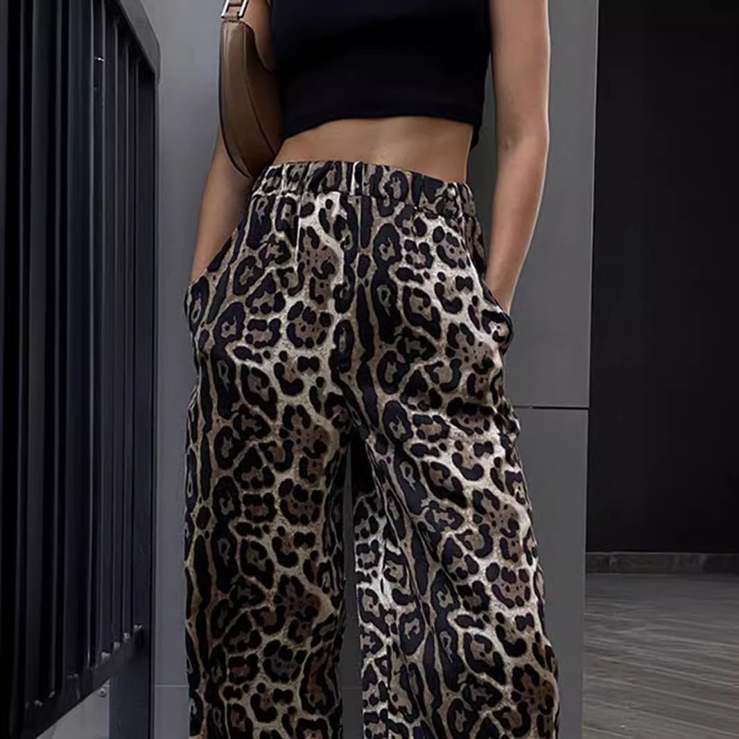 Zwarte Leopard Print Joggingbroek Dames met Verstelbare Taille en Cuffed Ankle Design - ZovaFashion - Joggingbroek dames