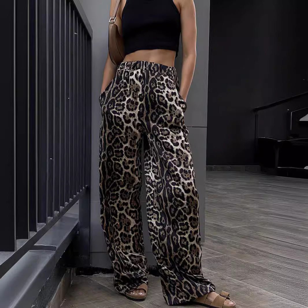 Zwarte Leopard Print Joggingbroek Dames met Verstelbare Taille en Cuffed Ankle Design - ZovaFashion - Joggingbroek dames