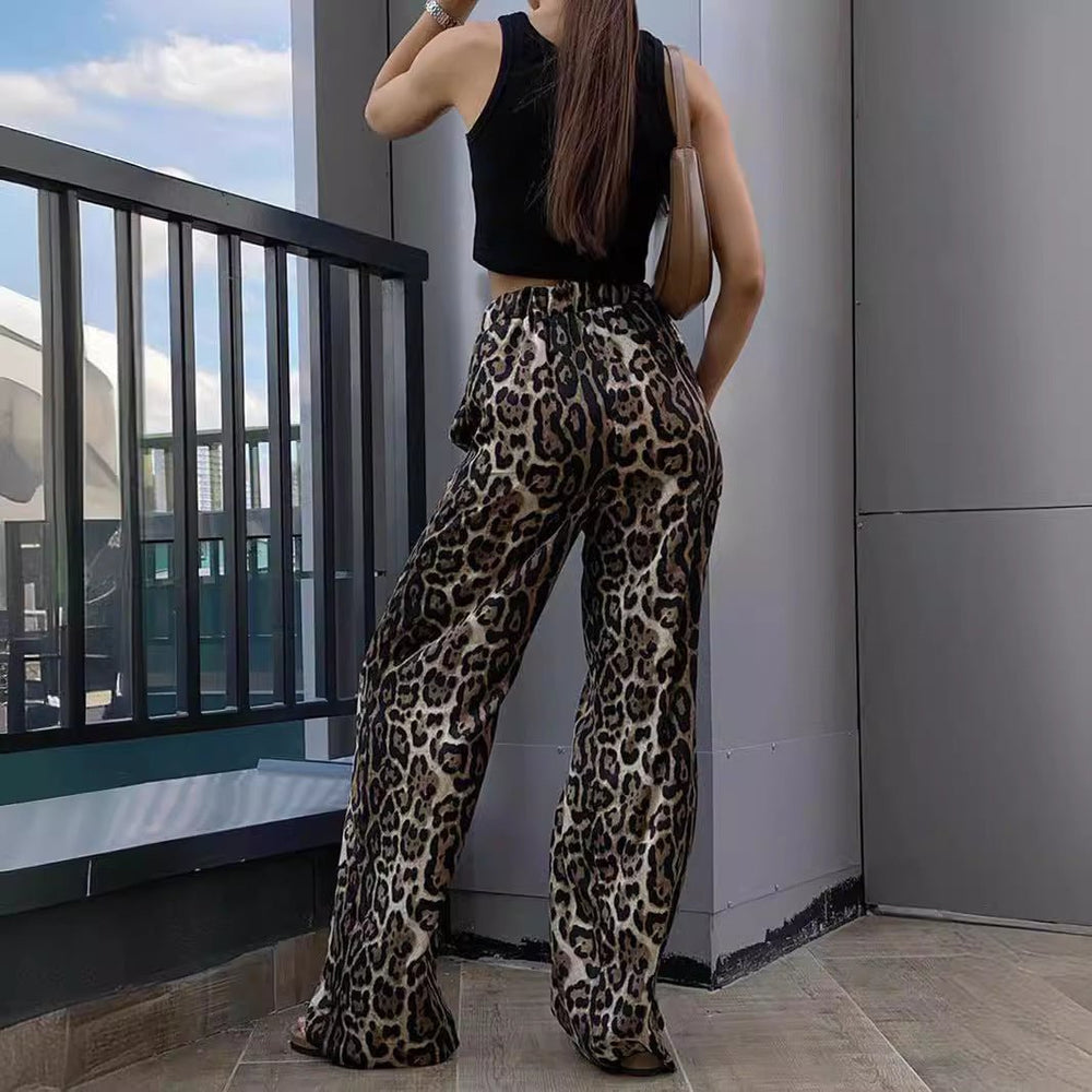 Zwarte Leopard Print Joggingbroek Dames met Verstelbare Taille en Cuffed Ankle Design - ZovaFashion - Joggingbroek dames