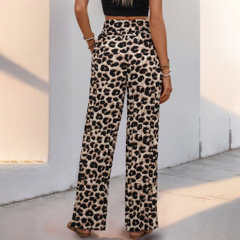 Zwarte Leopard Print Joggingbroek Dames met Verstelbare Taille en Wijde Pijpen - ZovaFashion - Lange Broek Dames