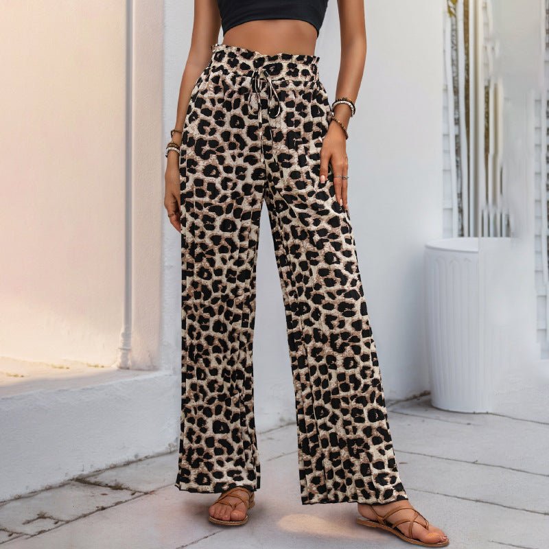 Zwarte Leopard Print Joggingbroek Dames met Verstelbare Taille en Wijde Pijpen - ZovaFashion - Lange Broek Dames