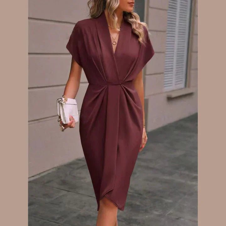 Zwarte Midi Zomerjurk Dames van Katoen met V - Hals en Elastische Tailleband - ZovaFashion - Midi Jurken