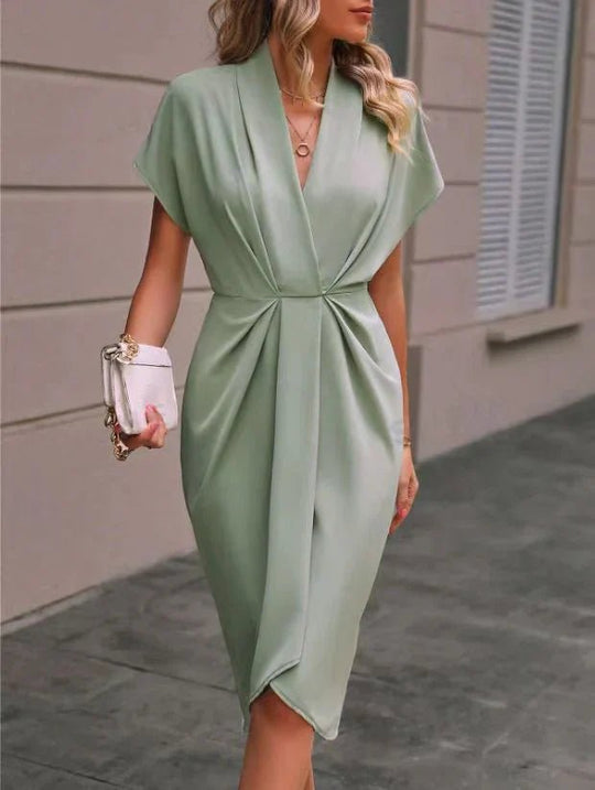 Zwarte Midi Zomerjurk Dames van Katoen met V - Hals en Elastische Tailleband - ZovaFashion - Midi Jurken